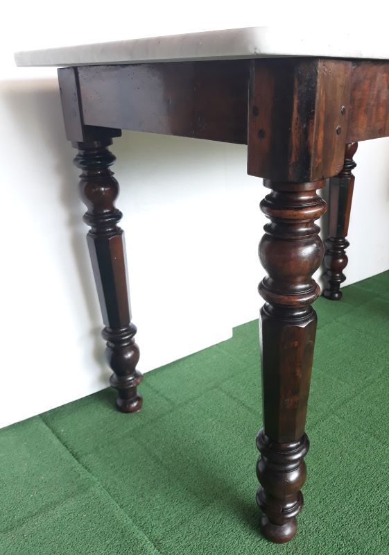 Walnut table on white marble for kitchen, old