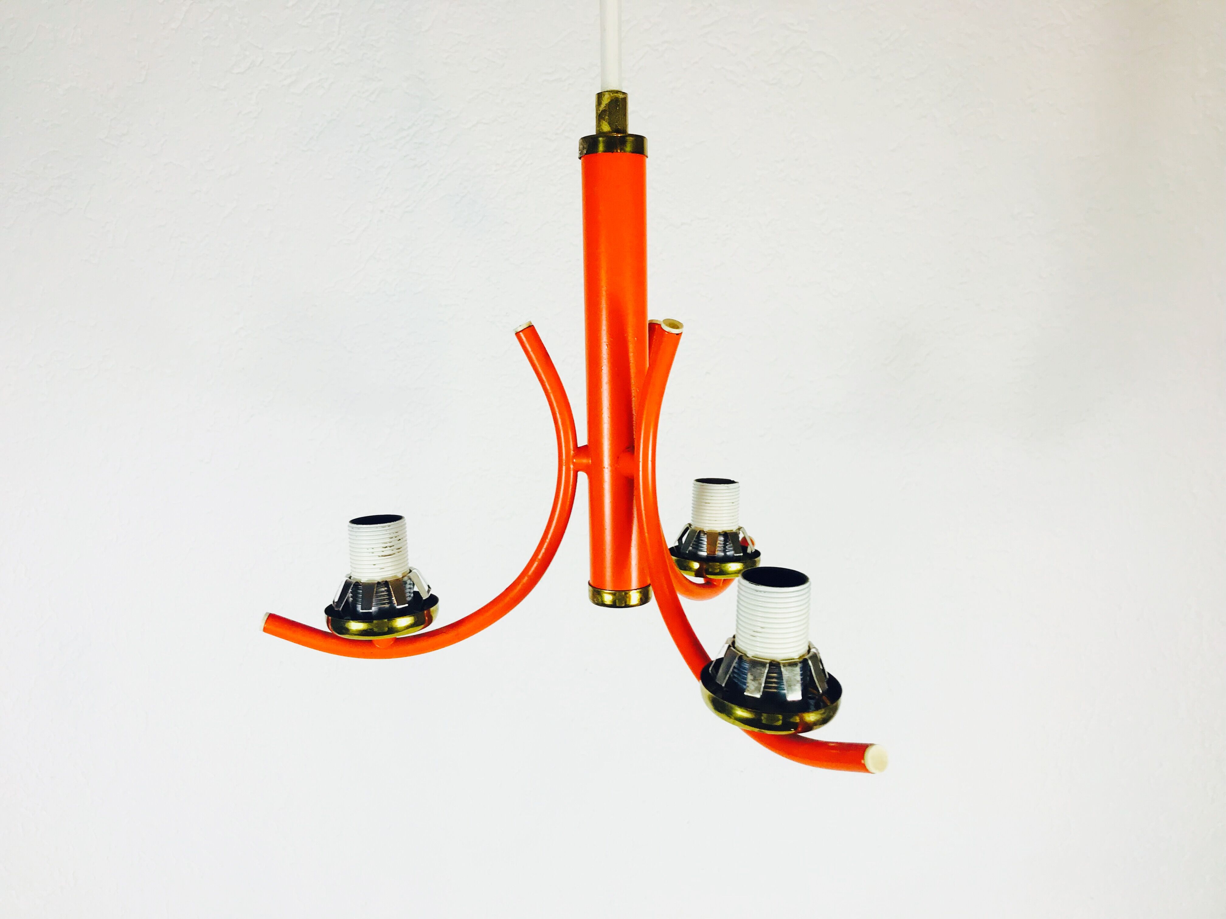 Richard Essig orange chandelier with opaline glasses, 1970