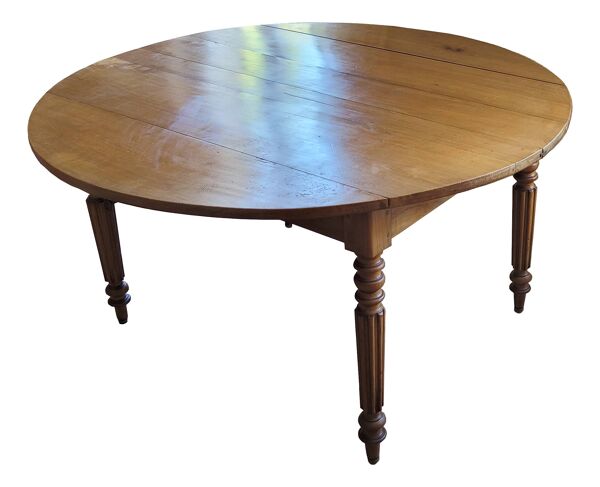 Grande table ronde d'époque Louis-Philippe en merisier massif