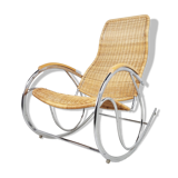 Vintage chrome and wicker rocking chair, 1970s