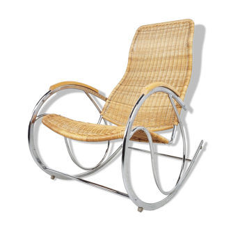 Rocking chair en chrome et osier, 1970