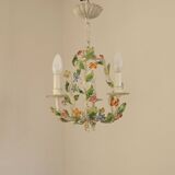 Romantic Vintage Italian Metal 3 Light Cage Chandelier Circa 1930s/40s
