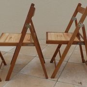 4 vintage varnished wooden folding chairs - Seats completely restored.
