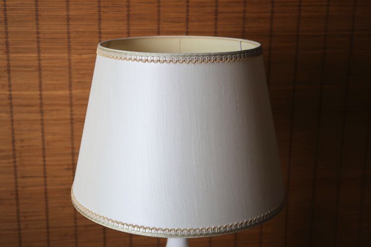 Lampe colonne en albâtre abat jour tissu années 60