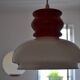 White and red opaline glass chandelier vintage 1970 space age