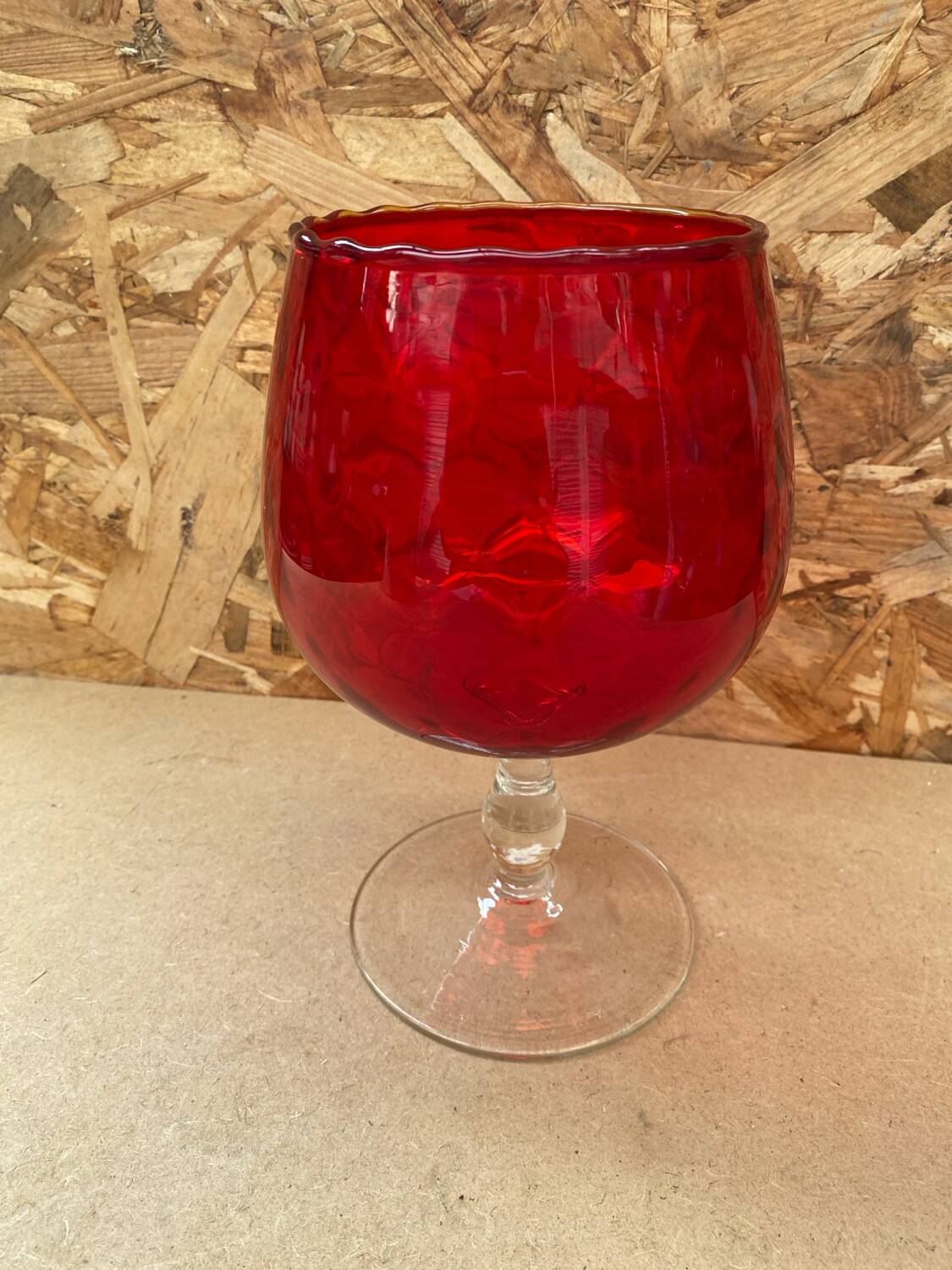 Antique empoli red & clear glass footed vase vintage