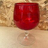 Antique empoli red & clear glass footed vase vintage