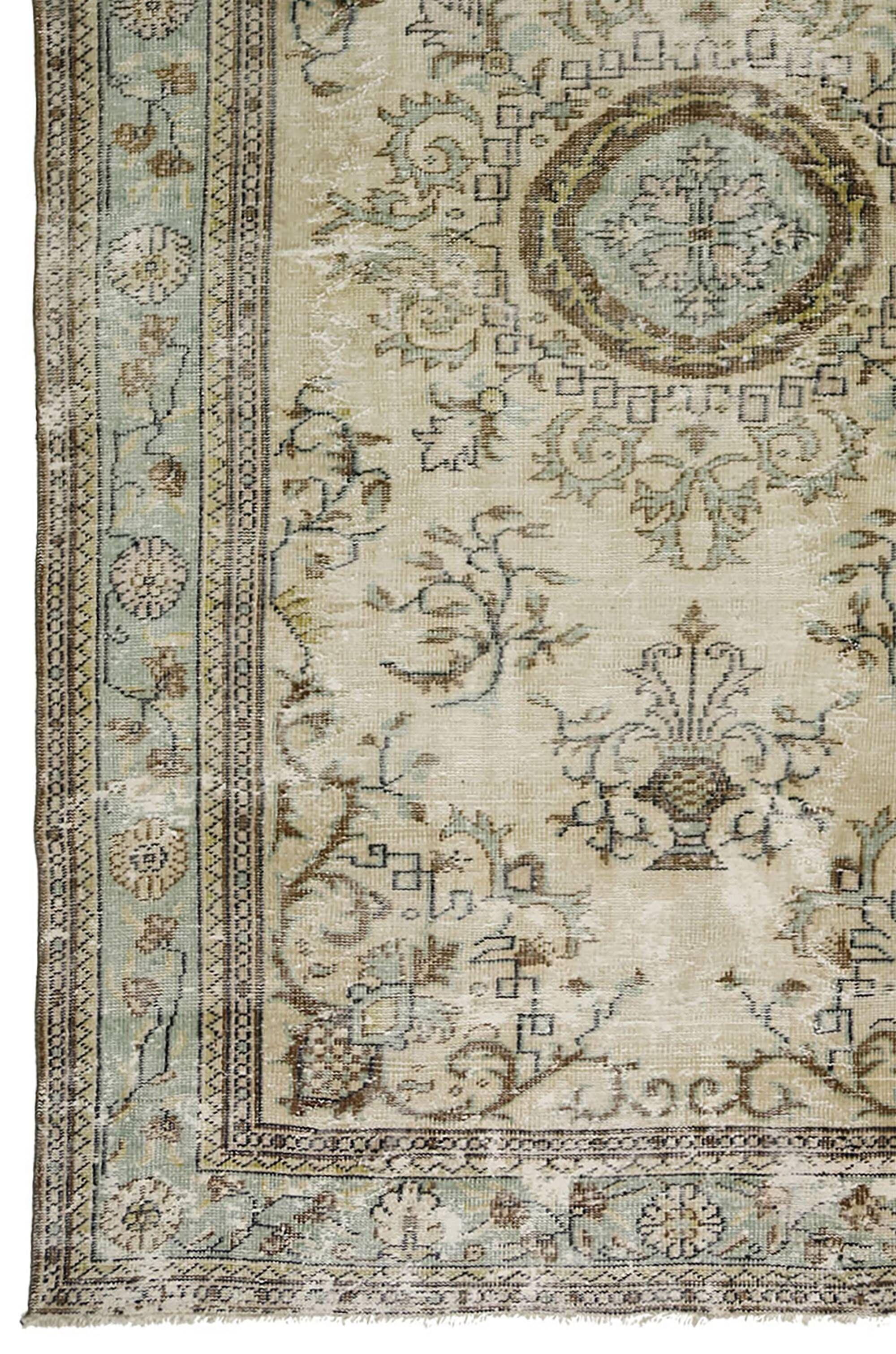 Vintage Turkish Carpet Medallion Beige Green 314 x 188 cm