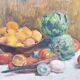 Tableau à la gouache nature morte aux artichauts