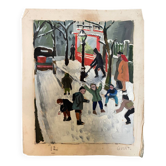 Painting children playing in the snow signed Guiet XXE