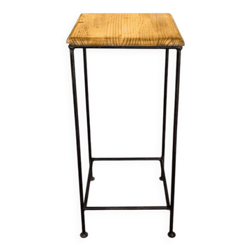 Table d'appoint en fer et bois industriel