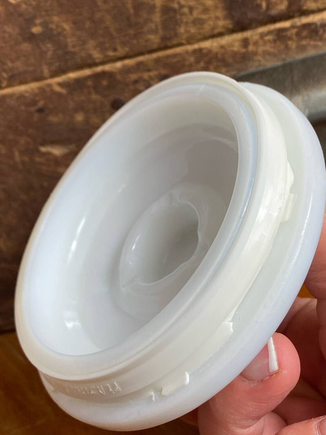 1970 ointment pot, in white opaline