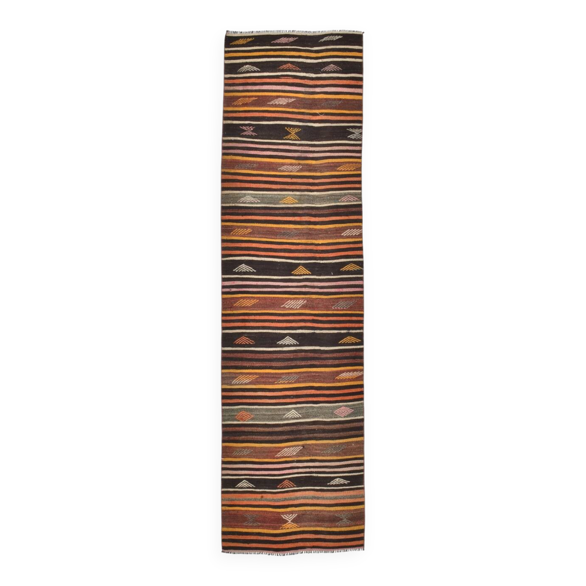 Brown & Red Striped Vintage Kilim Runner Rug, 79x299Cm
