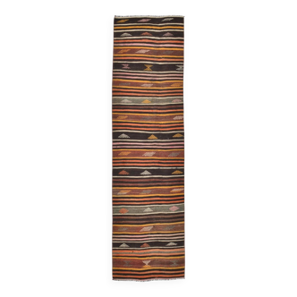Brown & Red Striped Vintage Kilim Runner Rug, 79x299Cm