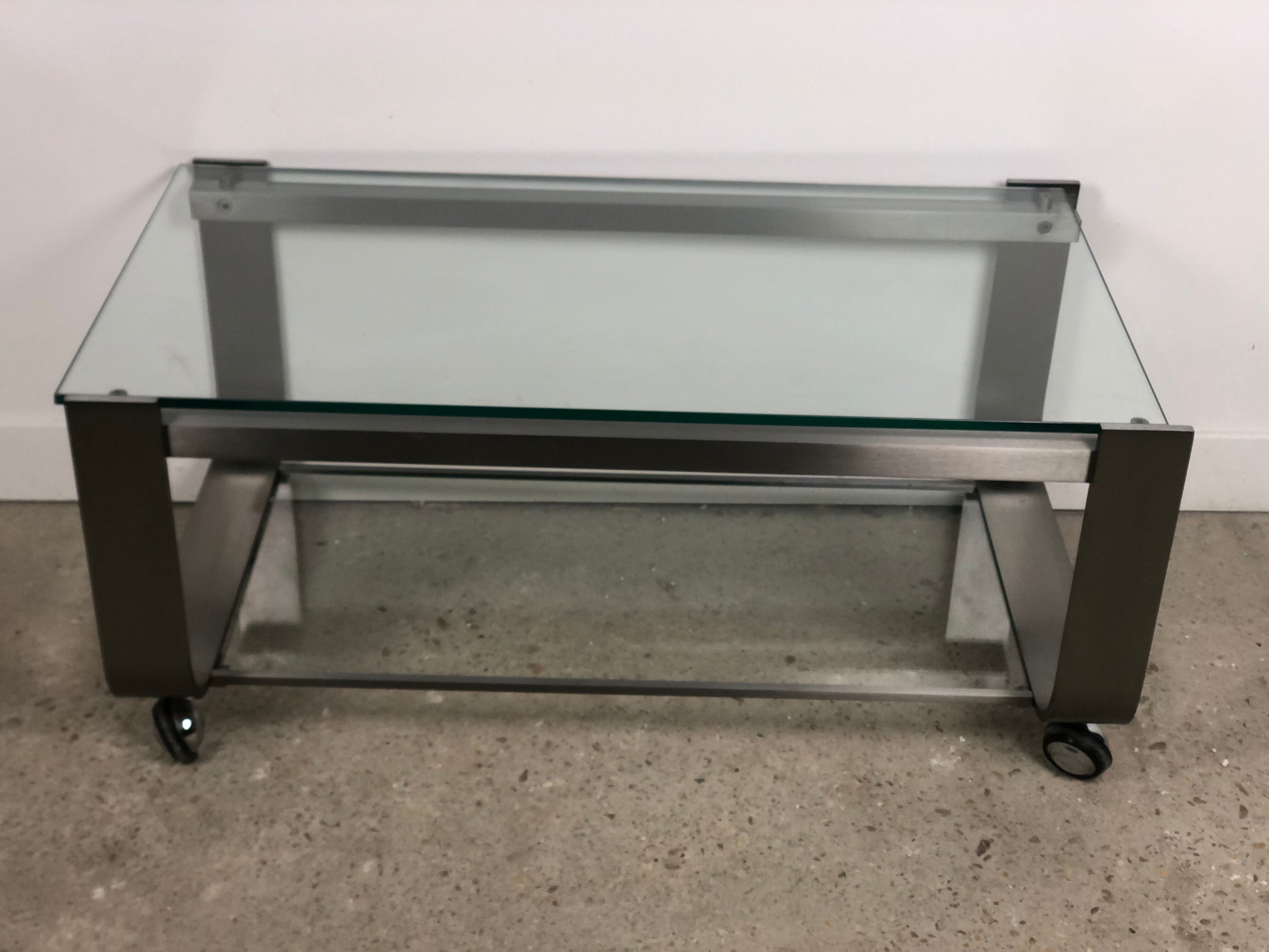 Coffee table in brushed chrome aluminum vintage 1970