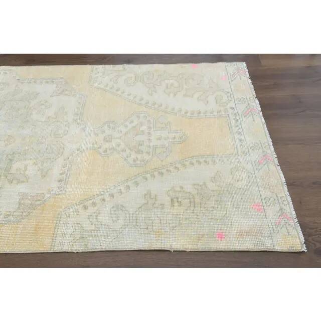 Vintage Turkish Oushak Handmade Wool Cotton Orange Runner Rug 95x224