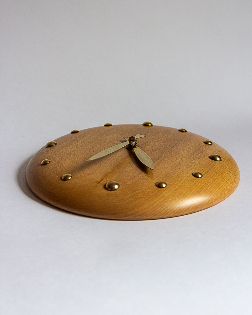 Bliss Alcester England wood and brass wall clock, 1994