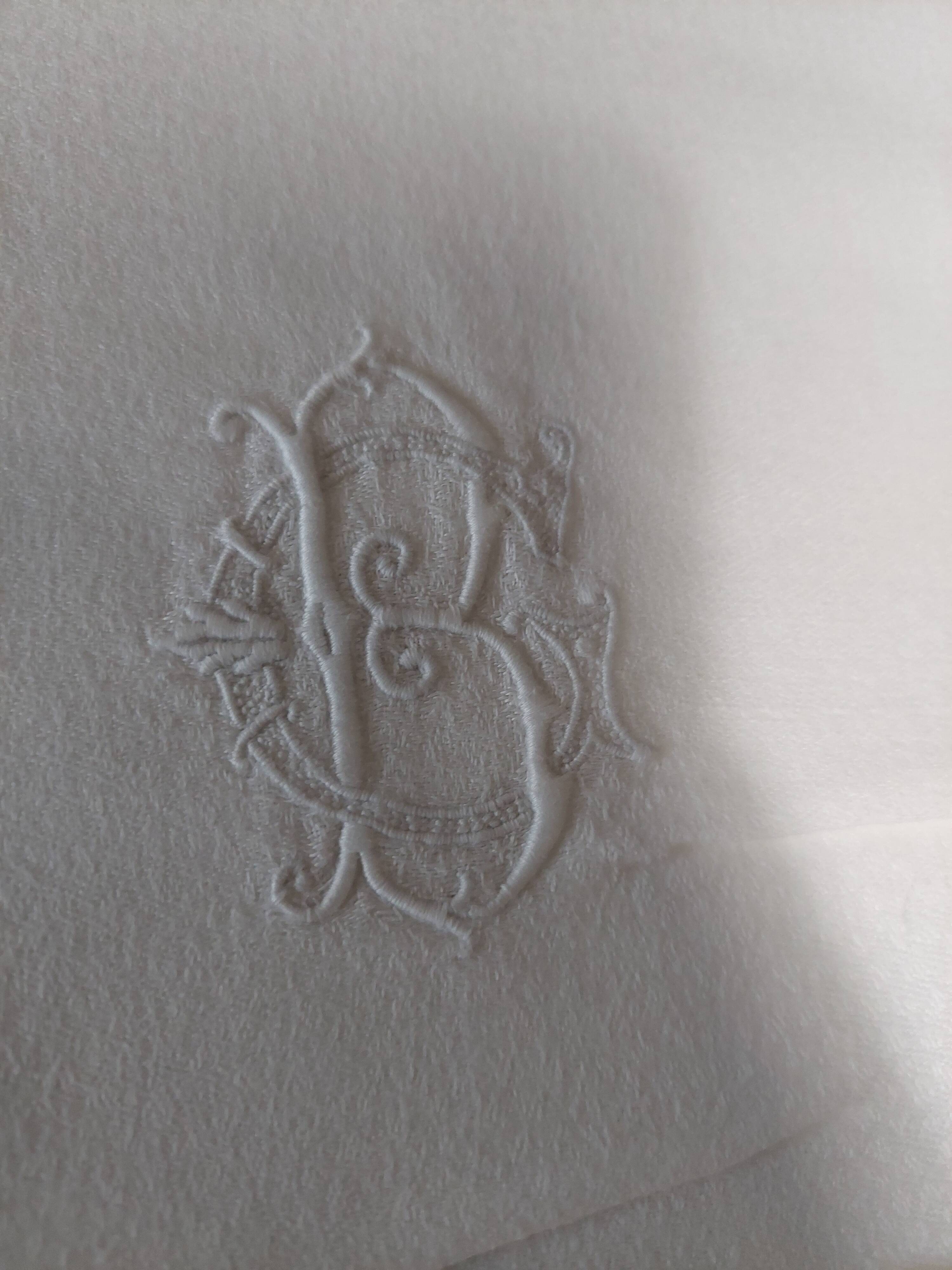 Nappe et 5 serviettes anciennes en lin damassé monogramme BC
