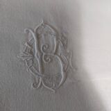 Antique damask linen tablecloth, five napkins, 180 x 170 cm, BC monogram