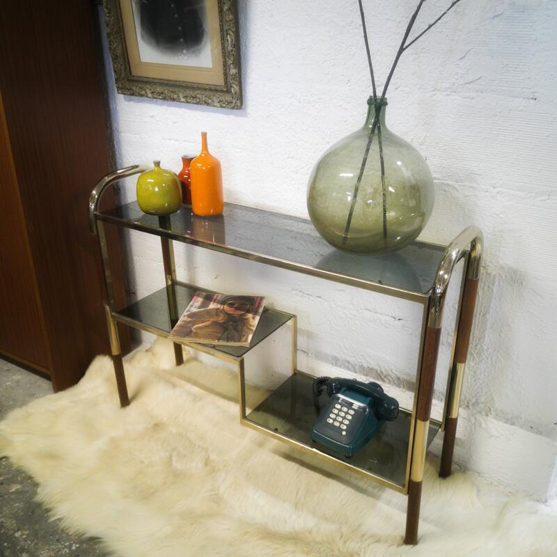 Console vintage en bois et métal doré