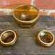 Salad bowl + 2 Antique AMBRINE Bowls Amber Glass + Gold Bronze Mounting