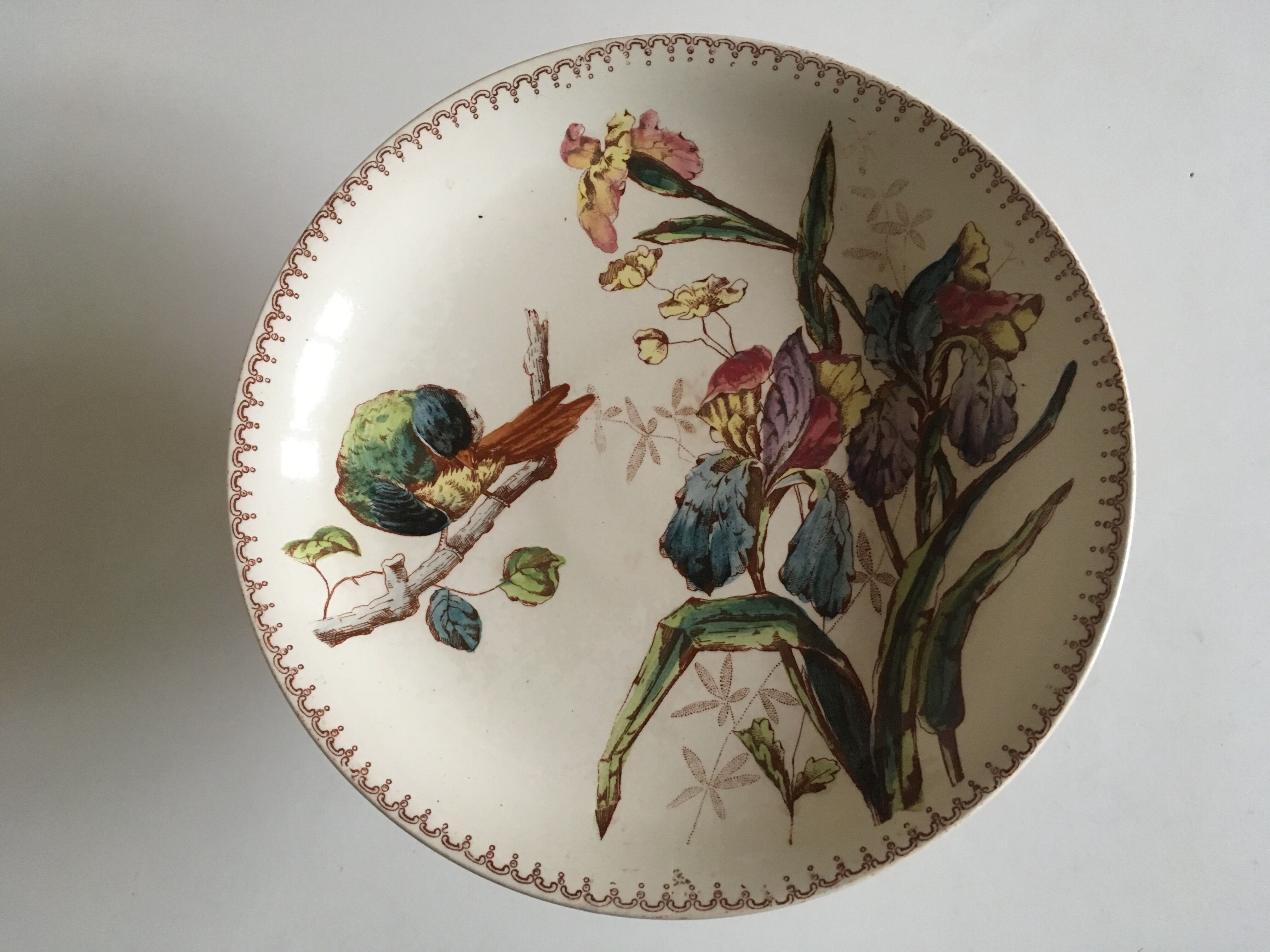 19th iron earth gateling plates, flowers and birds.