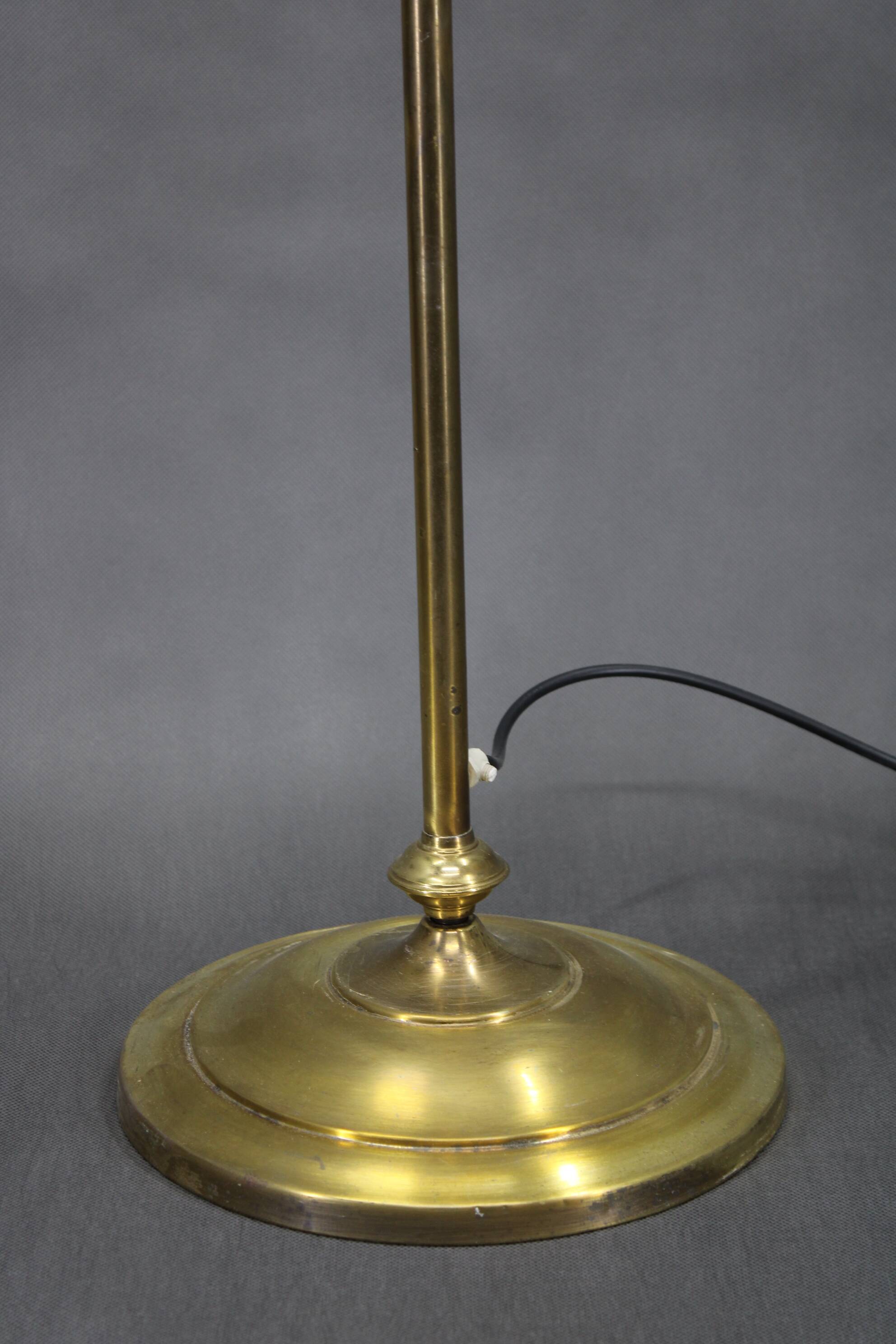 1940s Restored Brass Floor Lamp with  Glass Shade