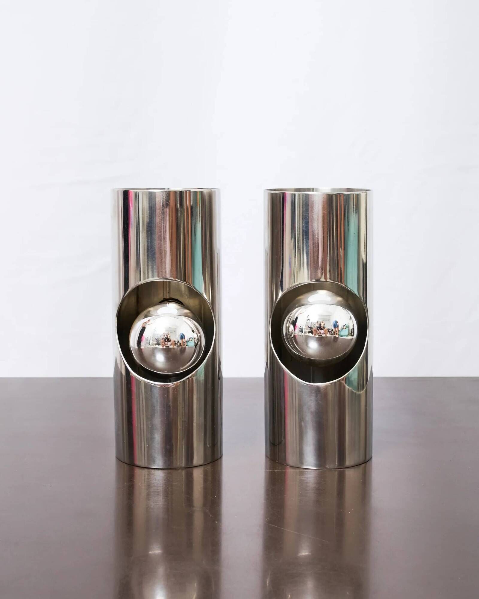 Pair of "Tube" wall lights in chrome, Space Age, 1970s