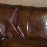 Restored leather mid-century modern low sofa