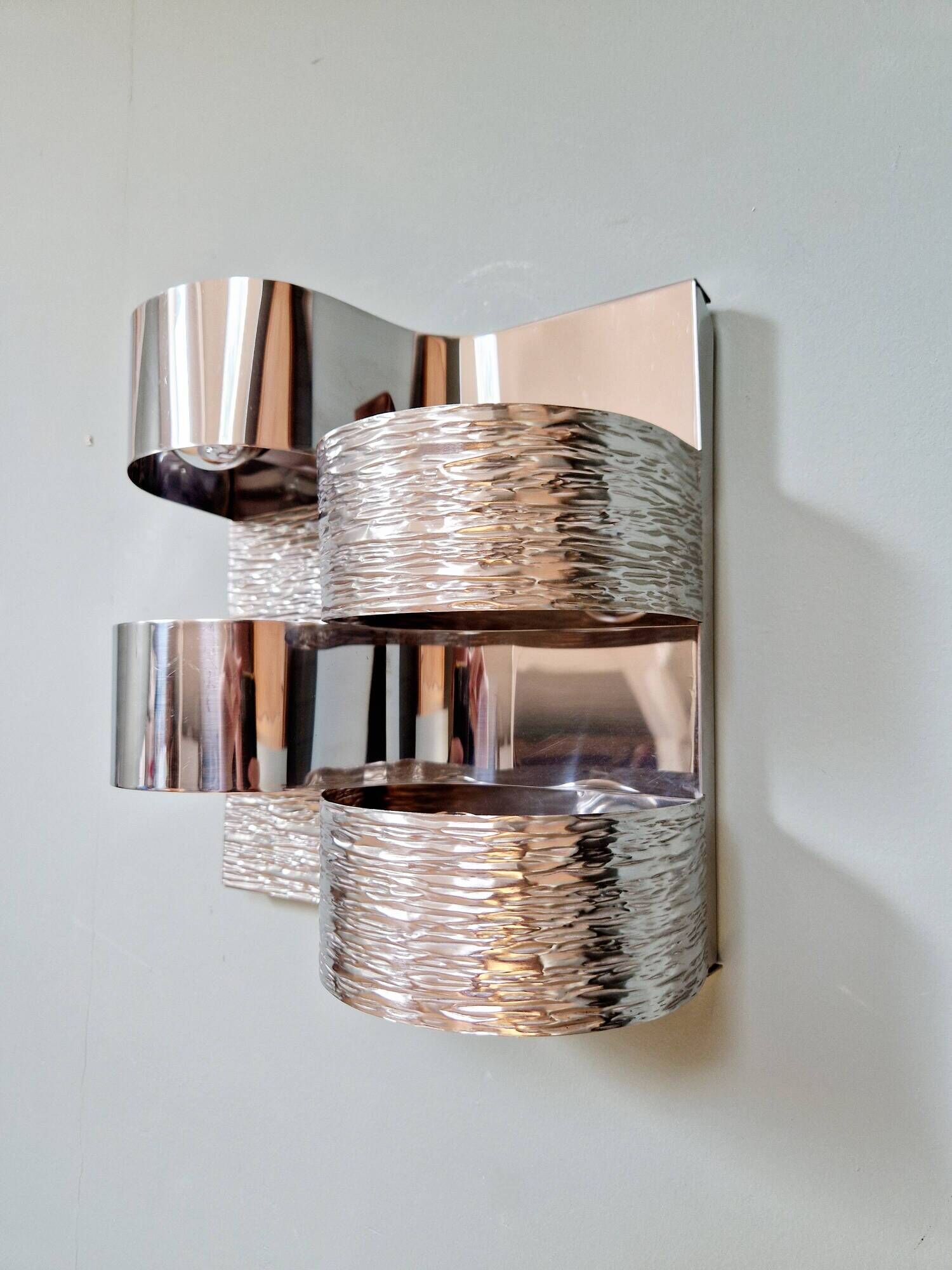Chromed metal wall light, Goffredo Reggiani 1960s-70s