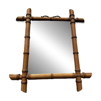 Antique mirror from the 1920s-1930s in bamboo H 49 cm / W 42 cm