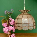 Vintage pendant light in mother-of-pearl and brass