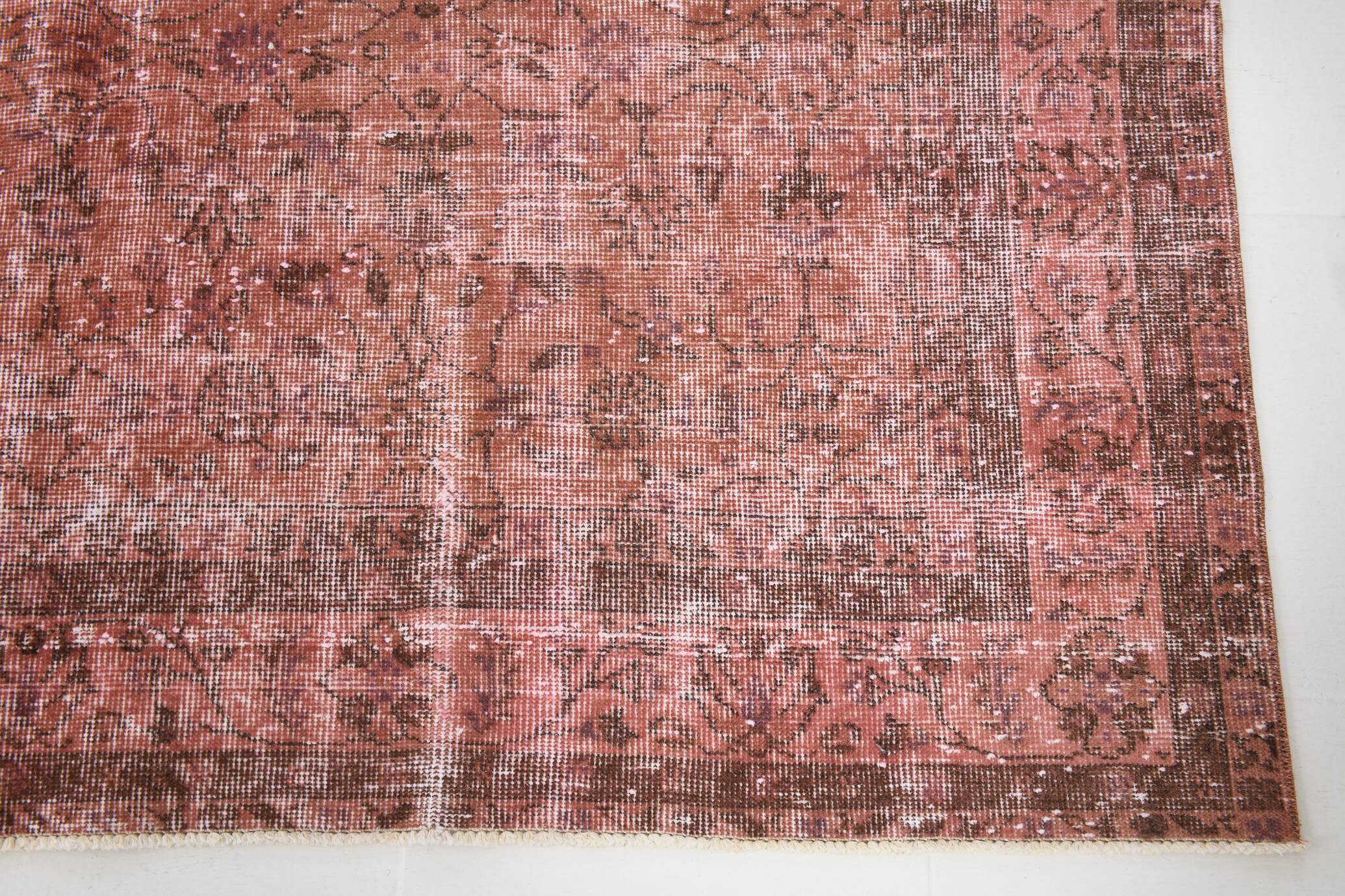 Dusty Rose Turkish Vintage Oversize Handmade Wool Carpet Rug, 198x297 Cm