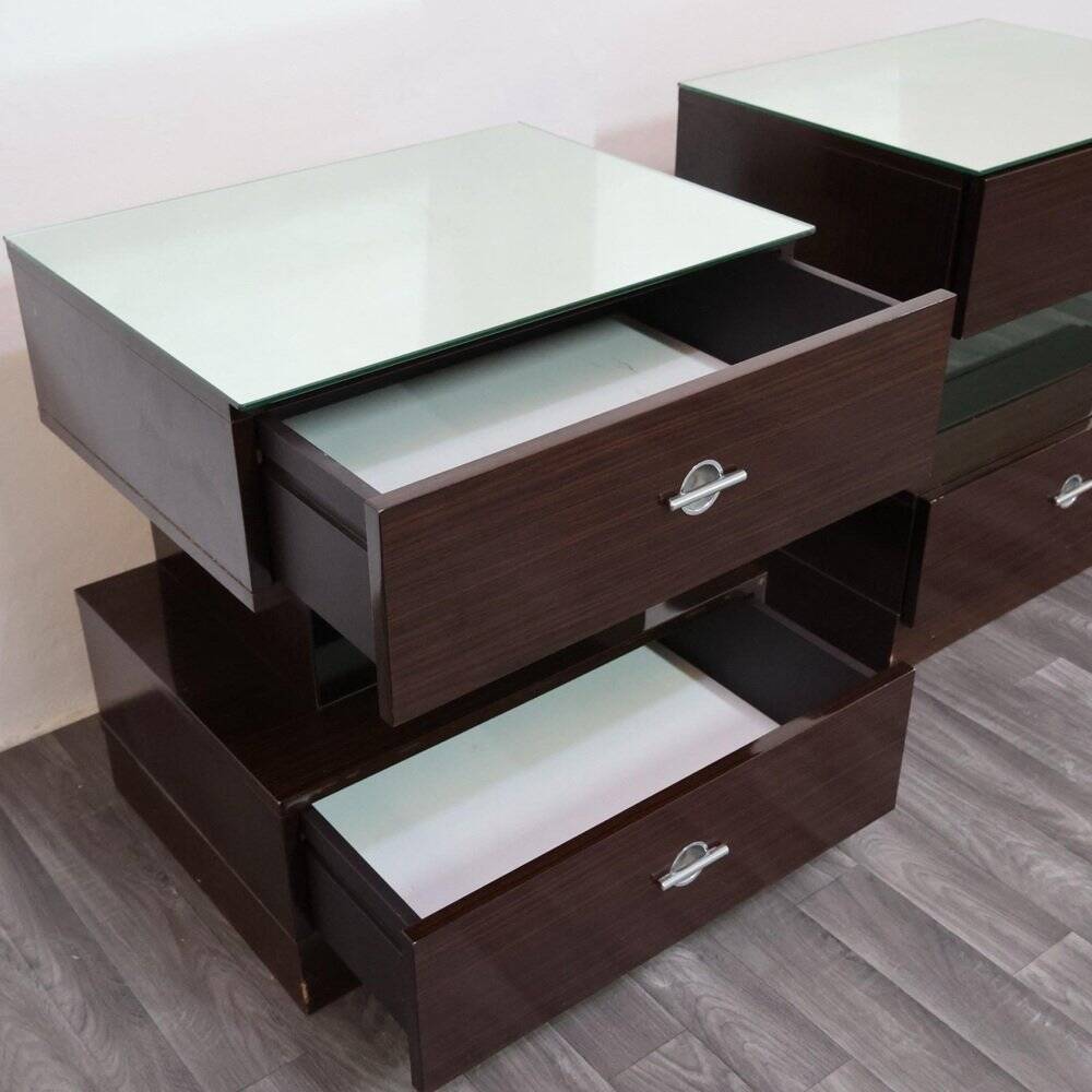 Macassar ebony bedside tables, cubic design, 1980s, set of 2.