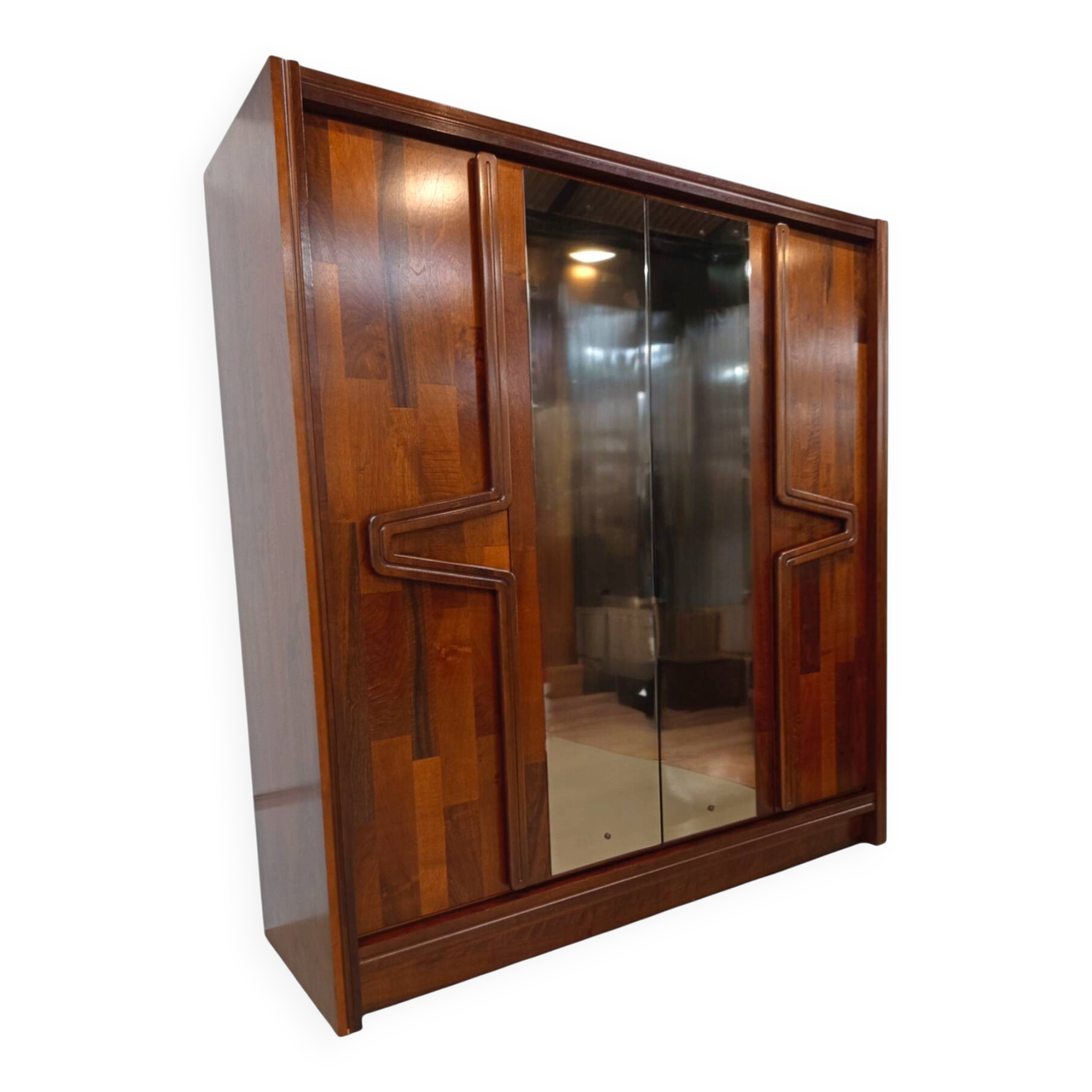 Modernist mahogany wardrobe with smoked mirrors (late 1970s)
