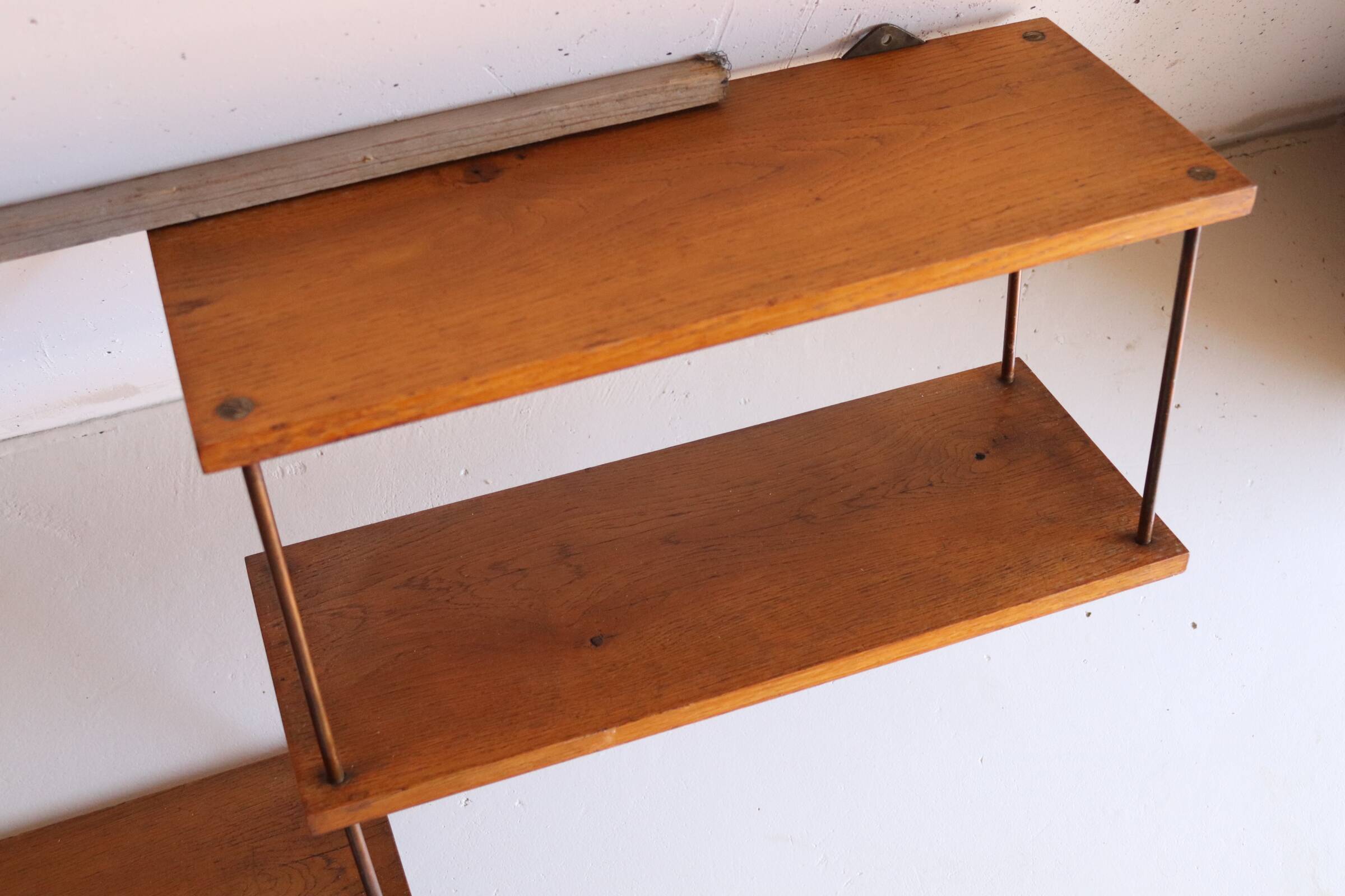 oak and copper shelf from the 50s