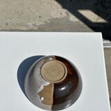 White and glossy brown two-tone ceramic bowl, matt earth