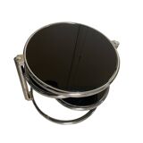 Coffee table with 3 chrome and smoked glass tops.