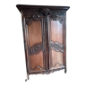 Old norman wardrobe in solid oak and carved nineteenth century