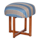 Restored Art Deco Beech Stool, New Upholstery, Revived Polish, Czechia, 1930s