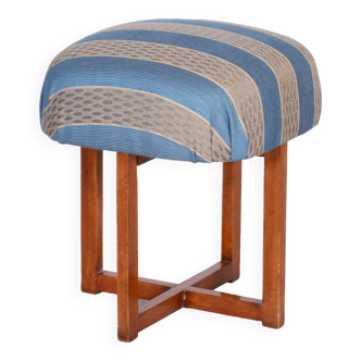 Restored Art Deco Beech Stool, New Upholstery, Revived Polish, Czechia, 1930s