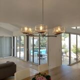 6-light chandelier by Sciolari - Chrome and amber/smoked