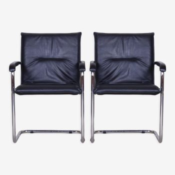 Paire de chaises Bauhaus noires, cuir artificiel, années 1970, Allemagne