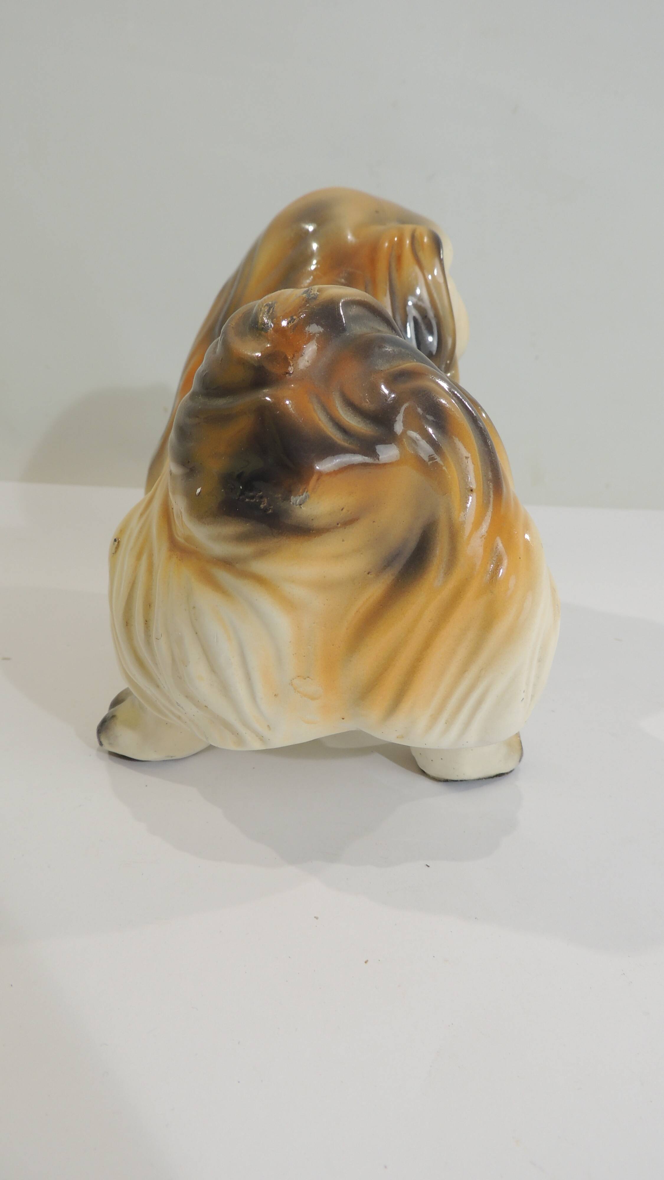 Vintage 1970s ceramic Pekingese dog, decorative figurine, statue.