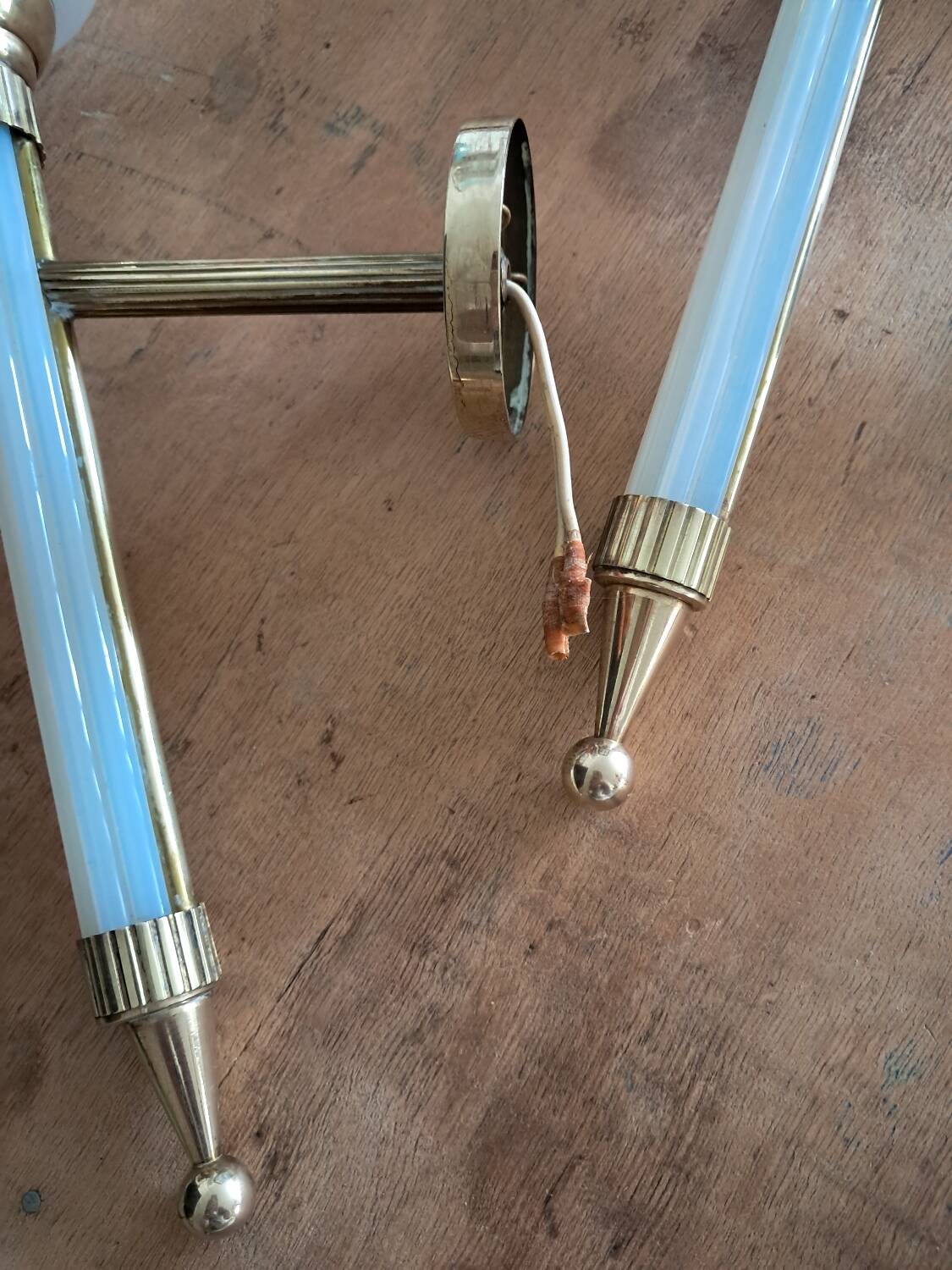 Pair of brass and glass wall sconces