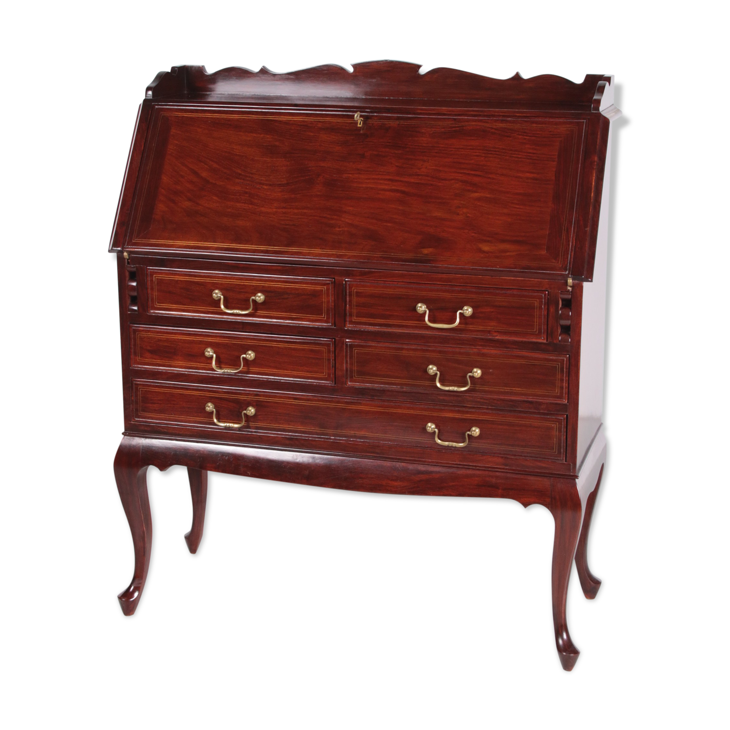 English Mahogany Desk Queen Anne Style, 1970s