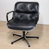 Fauteuil de bureau Charles Pollock édition Knoll en cuir, 1970