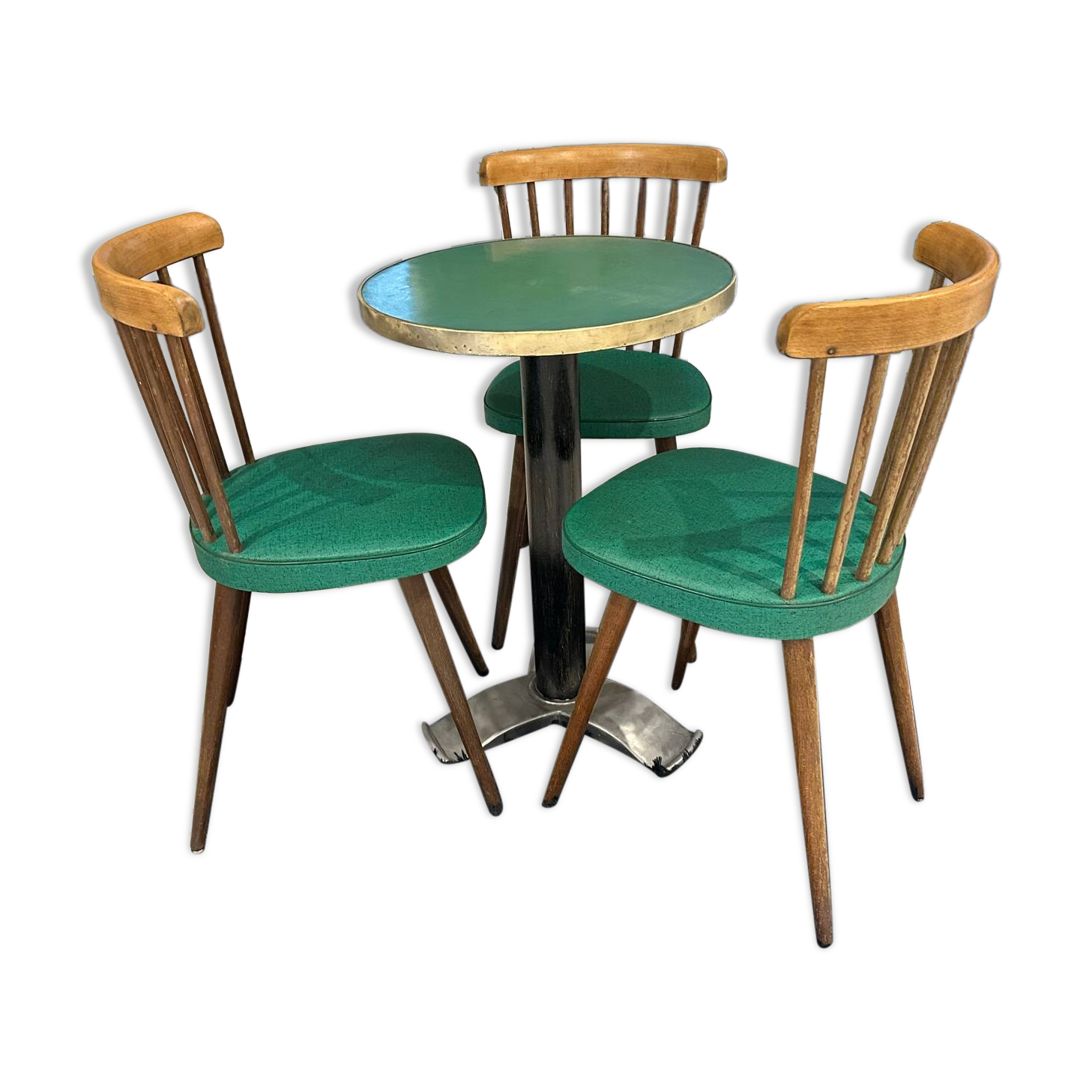 Set of pedestal table and 3 vintage bistro chairs from the 1960s