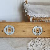 Vintage wall coat rack in pine with 3 hooks.