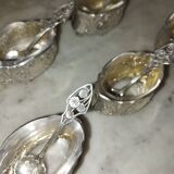 6 salt shakers and spoons in solid silver art nouveau